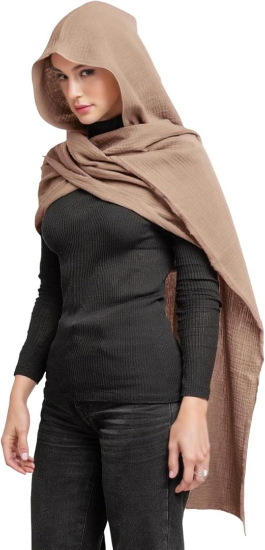 Multifunction Hooded Shawl Lightweight Breathable Cloak for Dune Cosplay, LARP, Halloween, Daily Wear Sun Protection Scarf (Brown)
