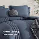 Monbix Queen Comforter Set - 7 Pieces Blue Gray Bed in a Bag Queen Bedding Sets with Comforters, All Seasons Comforter Bed Set with Sheets, Pillowcases & Shams