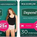 Depend Fresh Protection Adult Incontinence Underwear for Women (Formerly Depend Fit-Flex), Disposable, Maximum, Medium, Blush, 30 Count, Packaging May Vary (Pack of 2)