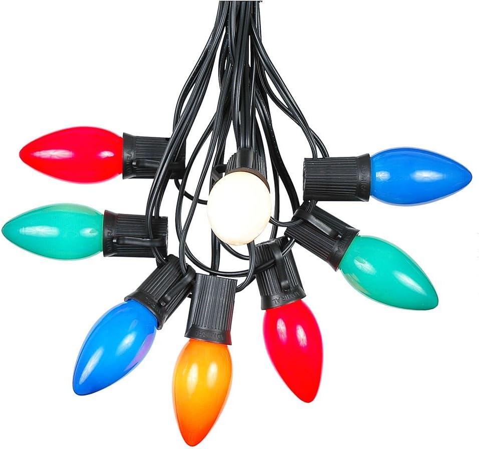 Novelty Lights Multi Hanging Ceramic Christmas String Lights - Retro Fit Traditional C9 Indoor/Outdoor Light Set w/ 25 Mini Bulbs for Roof Lines, Patios & More (Black Wire, 25' Long)