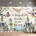 10X8ft Magical Wizard Baby Shower Photo Backdrop Photography Background, A Magical Bundle is on The Way Vintage Castle Backdrops Photo Booth Prop Decorations Banner Balloons Wall Decor Tablecloth