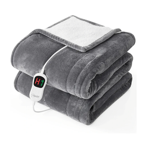Homemate Electric Heated Blanket Twin - 62"x84" Heating Bed Blankets Throw with 10 Heating Levels 8 Hours Auto Off Fast Heating Over-Heated Protection Ultra Soft Warm Flannel ETL Certified Grey