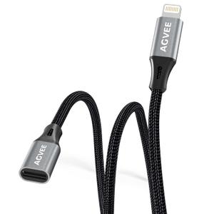 AGVEE 2 Pack 6.6ft Lightning Extension Cable, Braided Female to Male Extender Full Function Cord Compatible with iPhone iPad, Data Sync Video Audio & Charging Connector Adapter, Dark Gray