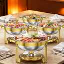 Chafing Dish Buffet Set: 5QT Round Stainless Steel Chafer for Catering, Round Golden Chafing Dish Buffet Set with Lids Buffet Warmers Sets for Catering, Parties and Weddings