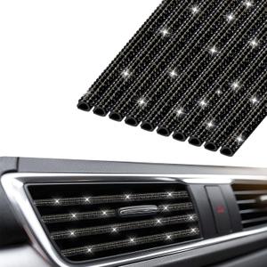 INSAUTO 10pcs Bling Car Accessories for Women, Auto Vent Outlet Trim, Rhinestone Bling Sedan Air Conditioner Decoration Strip(Black)