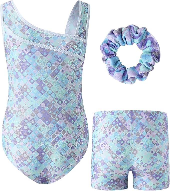 RONGTAI Girls Gymnastics Leotard Sleeveless Sloping Shoulders Ballet Dance Set for 5-6 Y Kids