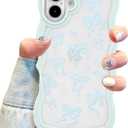 Aitipy for iPhone 16 Plus Case, Wavy Frame Cute Ribbon Bowknot Pattern Aesthetic Transparent Back Soft TPU Shockproof Phone Case for Women Girls, Blue