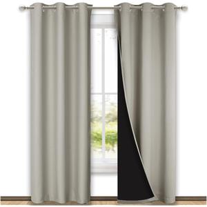 NICETOWN Natural Blackout Curtains 84 inches Long, Full Light Blocking Drapes with Black Liner for Nursery, Thermal Insulated Draperies for Hall, Villa (2 Pieces, 42" Wide Each Panel, Natural)
