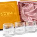 GLASSIQUE CADEAU Vintage Art Deco Speakeasy Lowball Glasses | Set of 4 | 9 oz Crystal Tumblers for Drinking Classic Gin, Rum, Vodka Bar Drinks | Round Short Rocks Glassware