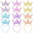 Juexica 12 Pack Princess Party Favors Princess Crowns Headband Decorations Glitter Sequin Headband for Birthday Proms Gifts(Multi Colors,Sequin)