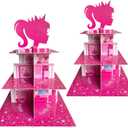 Zliisang 2-Piece Pink Princess Cupcake Stand - 3-Tiered Dessert Table Display with Pink Centerpieces for Girls' Birthday Parties & Baby Showers