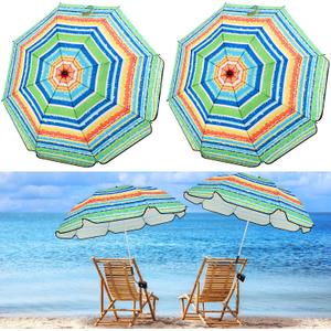 Buryeah 2 Pcs Automatic Chair Umbrella with Universal Clamp 44" UPF 50+ Portable Clamp on Beach Chair Adjustable Wheelchair Umbrella for Outdoor Patio Parasol