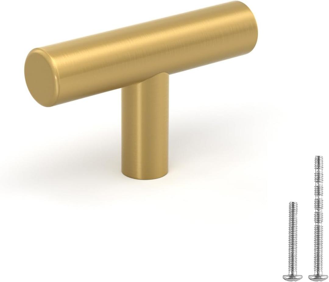 LONTAN 12 Pack Gold Drawer Knobs for Dresser Kitchen Cabinet Knobs Gold Hardware for Cabinets Brushed Brass T Bar Knobs for Dresser BathroomStainless Steel
