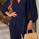 PRETTYGARDEN Women's Fall Jumpsuits Dressy Casual Pants Romper Spring Long Sleeve V Neck Belt Pockets One Piece Outfits (Blue, M)