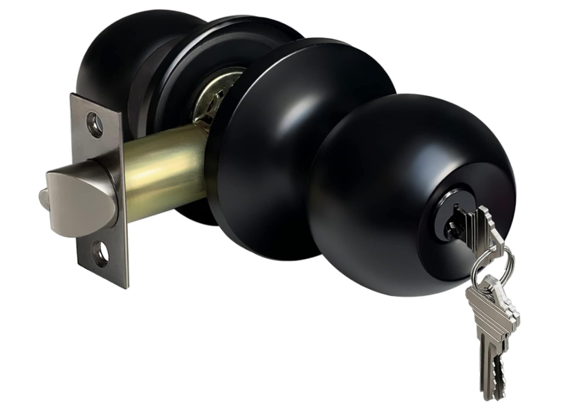 BESTTEN Keyed Entry Door Knob, Heavy Duty Entrance Door Lock, Standard Ball, All Metal, Matte Black