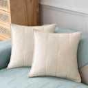 vctops Set of 2 Farmhouse Cotton Quilted Throw Pillow Covers for Couch Bed Sofa Solid Color Super Soft Cushion Covers (Cream,18"x18")
