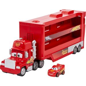 Mattel Disney Pixar Cars Mini Mack Racers Hauler & 1 Toy Car, Transporter Truck Holds 18 Minis, Collectible Set