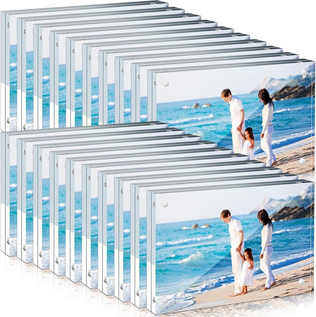 Handepo 20 Pcs Acrylic Picture Frame Bulk Clear Acrylic Photo Frame Magnetic Desktop Display Double Sided 20 mm Thickness Freestanding for Bedroom Living Room Home Office(5 x 7)