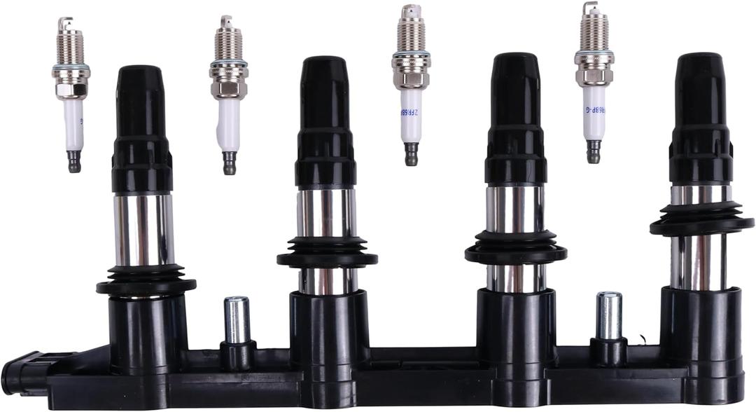 UF620 Ignition Coil and 4 Spark Plugs Compatible with Chevrolet Sonic 2012-2018 Trax 2013-2017 Cruze 2011-2016 Aveo Aveo5 2009-2011, Pontiac G3 2007-2010 G3 Wave 2009, Suzuki Swift+ 2009
