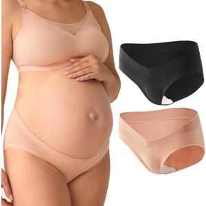Momcozy Maternity Underwear Seamless, Pregnancy Postpartum Panties Under Bump Maternity Underwear Cotton, (2 Pack, Medium)