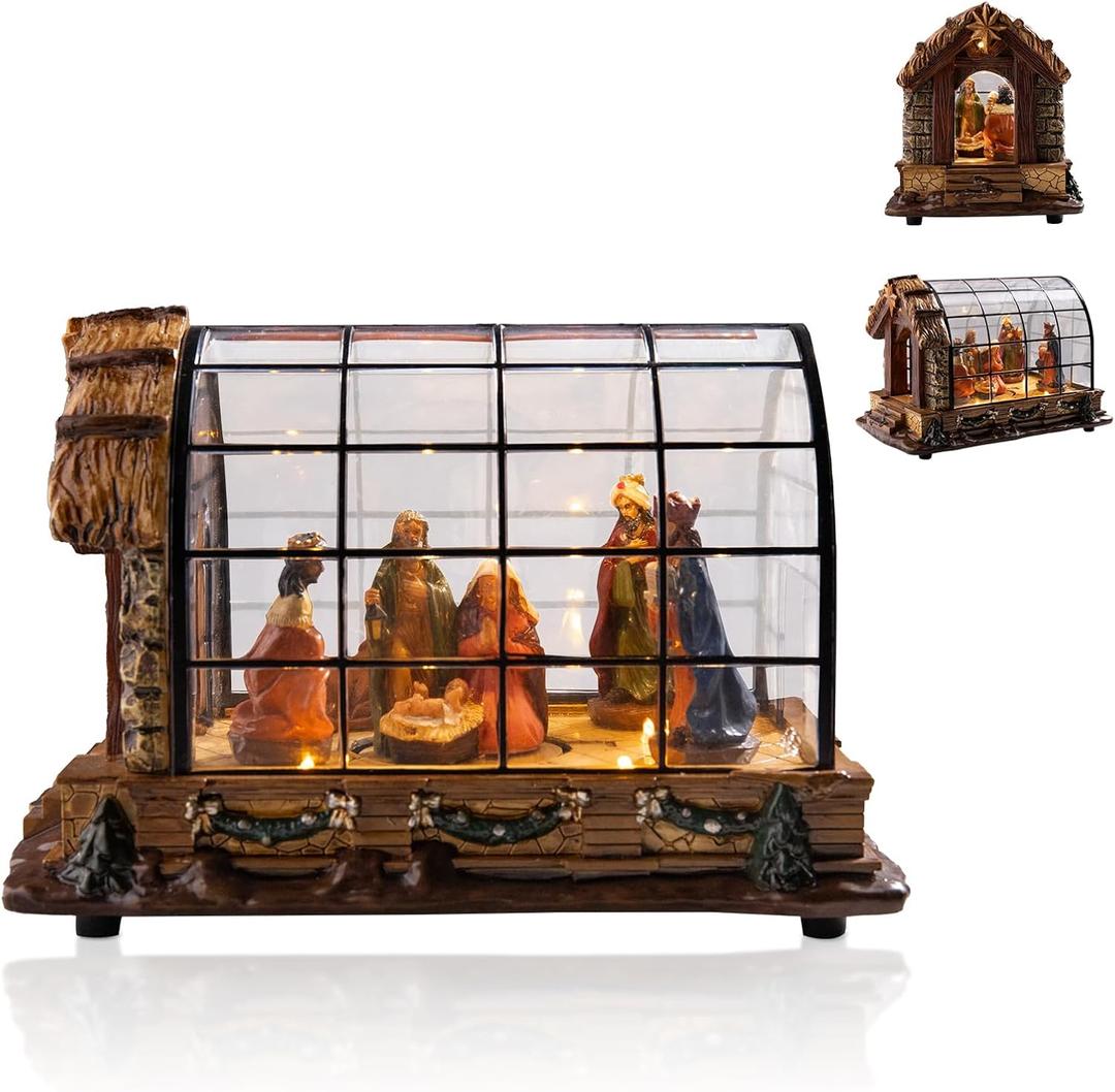 VCUTEKA Christmas Village Collectible Building, Animated Christmas Village Greenhouse Musical Village Perfect Addition to Your Xmas Indoor Decorations or Holiday Displays, Brown (Black)