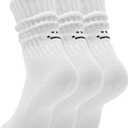 3 x AugRing Women's Cute Scrunch Slouch Crew Socks 3Pack Retro Kawaii Chunky Ribbed Cotton Boot Sneaker Cozy Calf Socks Size 511 (White)