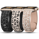 3 Pack Leopard Engraved Bands Compatible with Apple Watch Band 41mm 40mm 38mm 42mm 44mm 45mm 46mm 49mm Women, Soft Silicone Cheetah Embossed Sport Strap for iWatch Series 10 9 8 7 6 5 4 3 2 1 Ultra