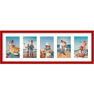 DecorUhome 8x24 Picture Frames Collage Wall Decor, Display 5Pcs 4x6 Photos with Mat or 1Pcs 8x24 Unmatted, 5 4x6 Collage Picture Frames for Wall Mounting, Red