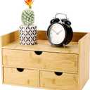 Bamboo Desk Organizer 3 Drawer with Shelf, Countertop Organizer with Drawers Makeup Storage Drawer 3 Drawers Tabletop Storage Organization Box Home Office Workspace