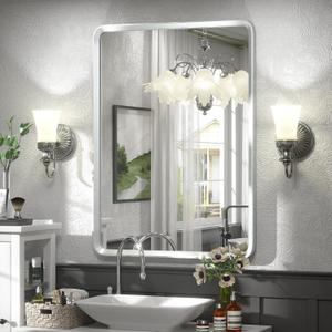22x30 Inch Silver Bathroom Mirror, Silver Metal Frame Mirror, Rounded Rectangle Bathroom Vanity Mirror, Shatterproof, Anti-Rust (Horizontal/Vertical)