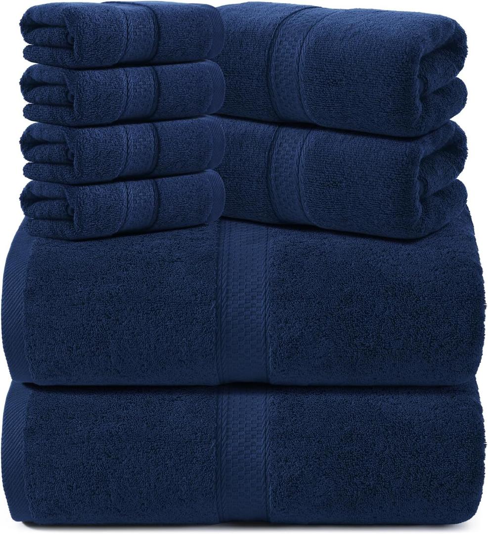 REDKISS Towels 8 Piece Luxury Bath Towel Set, 2 Bath Sheets (35x70 in), 2 Hand Towels, 4 Washcloths, 100% Cotton Super Absorbent & Quick-Dry Shower Towels for Bathroom Spa Gym Hotel Yoga - Blue