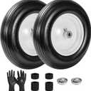 (2-Pack) Fits 4.80/4.00-8, 3.50/2.50-8, 4.00-6, 4.00-8 Wheelbarrow Wheels,14.5" Wheelbarrow Flat Free Tire, with 3/4" & 5/8" Bearing,3" Hub for Garden Cart Trolley Wagon Lawn Mower, 2pcs