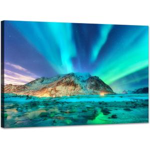 YIOZHAOFH Office Nature Landscape Wall Art Framed Northern Lights Picture Wall Decor Alaska 16X24 Canvas Print Posters Scenery Framed Artwork