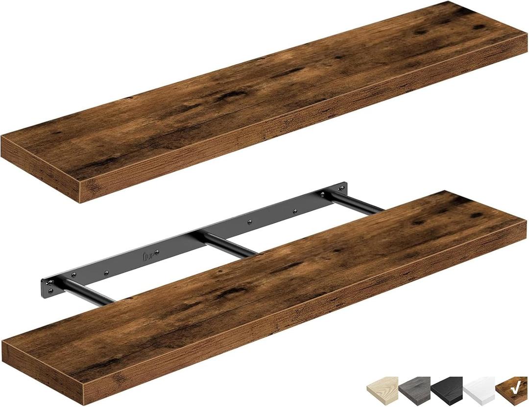 QEEIG Bathroom Shelves 48 inches Long Wall Shelf Large Extra Long 48 x 9 inch Set of 2, Rustic Brown (008-120BN)