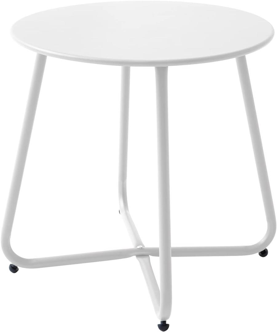 Meluvici Patio Outdoor Side Table Waterproof Round Metal Steel Small Side Table Weather Resistant Portable Outdoor and Indoor End Table for Garden Balcony Yard, White