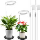 LORDEM Grow Light, LED Plant Light for Indoor Plants Growing, Full Spectrum Desk Growth Lamp with Automatic Timer for 4H/8H/12H, 4 Dimmable Levels, Height Adjustable 9.8"-30.6", Pack of 2 (White with Base)