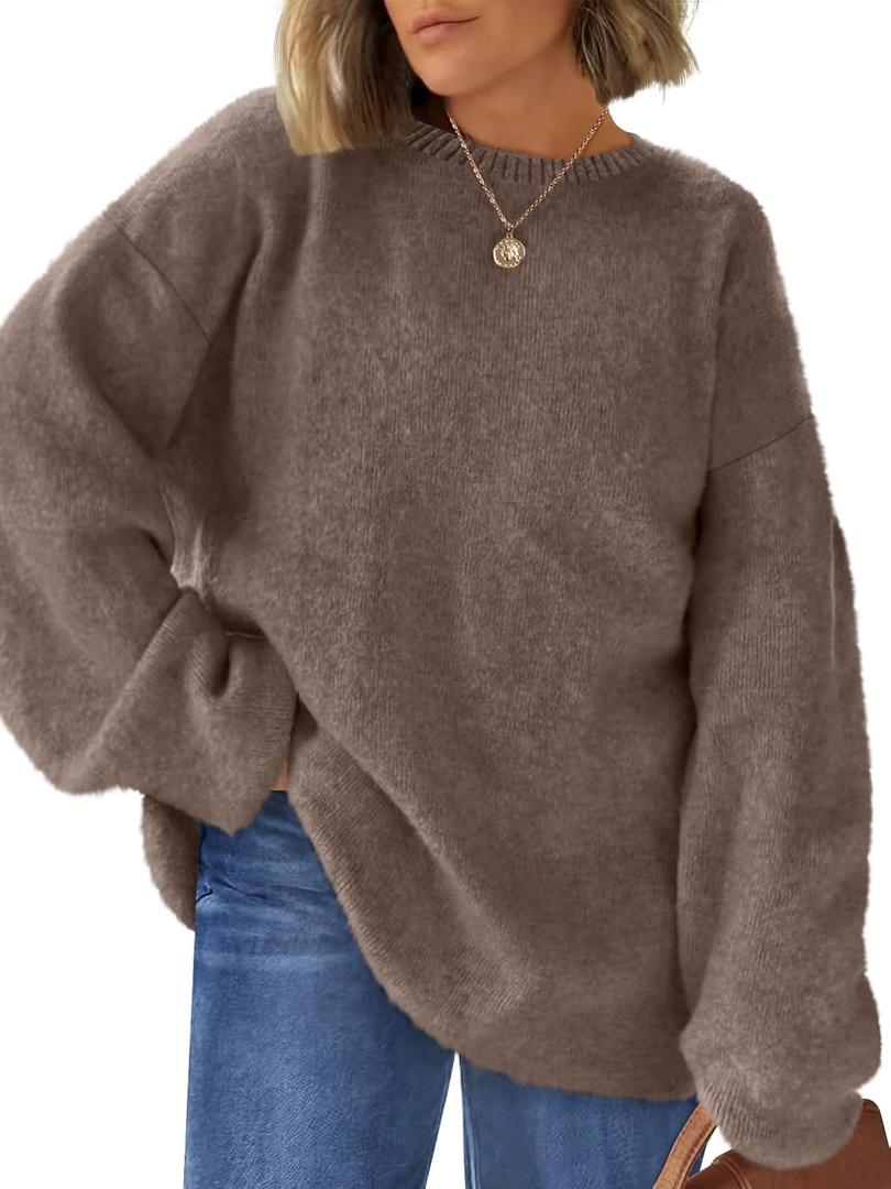 LILLUSORY Womens Oversized Tunic Sweaters Winter Cozy Tops Cute Chunky Crewneck Plus Size Pullover Long Sleeve Clothes (X-Large, Nutmeg)