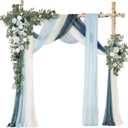 Deluxe Blue Artificial Wedding Arch Flowers with Drapes Kit-Pack of 5, 2pcs Flower Arrangements 3pcs Hanging Sheer Drapes Blue Ceremony Arbor Reception Backdrop Rose Floral Decorations.