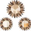 3 Pcs Boho Wall Decor Round Sunburst Mirror Boho Circle Mirror with Rustic Wood Frame Decorative Hanging Wall Art for Farmhouse Home Decor,17 Inch and 12 Inch(Tril Color)