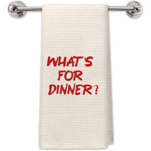 Trendy Minimalist Kitchen Towels, Retro Mid Century Modern Dish Tea Towels for Kitchen Dining Room Decor, What's for Dinner Decorative Hand Towels, 16x24 Inch
