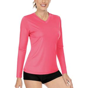 Boladeci Women's Swim Shirts Long Sleeve V Neck T Shirts UPF 50+ Sun Protection Quick Dry Rash Guard (Pink, XL)