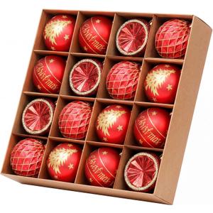 16pcs Christmas Tree Ornaments - Red Christmas Ball Ornaments Set for Christmas, Holiday, Wreath & Party Decorations - Shatterproof, 60mm/2.36"