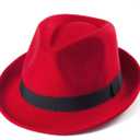 LADYBRO Straw Trilby Fedora Hat for Men 1920s Short Brim Wool Felt Panama Cap 7 1/4 (05 Red, Size: 7 1/4 (58cm), Fits 22" - 22 7/8")