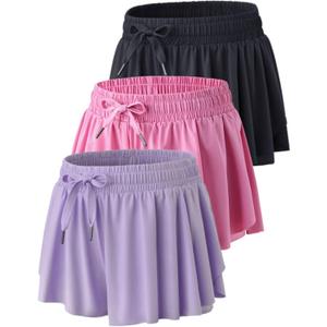 3 Pack Womens Flowy Athletic Shorts  2-in-1 Butterfly Running Shorts with Built-in Spandex Liner, Casual Workout Gym (Pink/Lavender/Black)