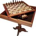 VEVOR 3-in-1 Chess Checkers Backgammon Table Set, 18 Inch Premium Wooden Chess Table, Deluxe Combo Game Table Furniture Set, Chess Set Board Game Gift for Family Board Games (Brown)