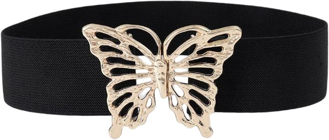 HUSSATOP Womens Elastic Waist Belts Vintage Metal Butterfly Retro Clasp Cinch Buckle Dress Belt Stretch Waistband (Medium, Gold)