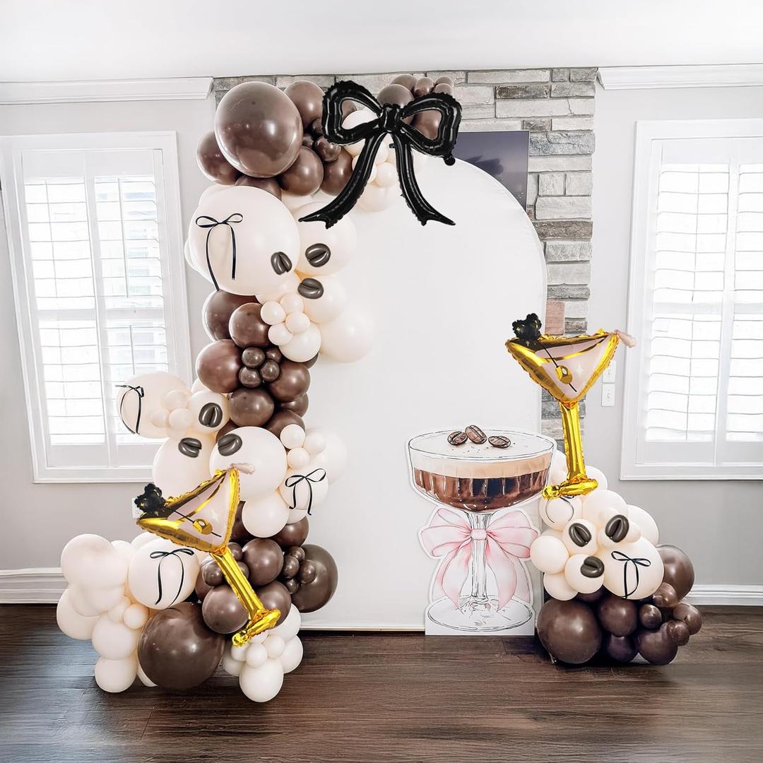 Martini Birthday Decorations Brown Beige White Balloon with Martini and Black Bow foil Balloon for Espresso A Tini Bit Older Birthday Wedding Bridal Party Decorations