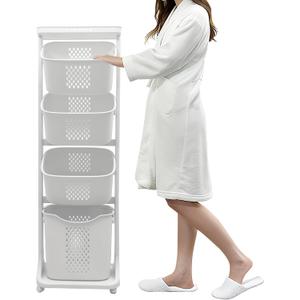 4-Tier Laundry Hamper Sorter, Vertical Rolling Laundry Baskets with Wheels Removable, Stackable Laundry Cart Organizer and Storage for Small Space, Dorm, Closet, Bathroom