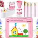 Painting Station Paint Brush Cleaner 20X16in Silicone Paintings Mat with Cup and Paint Holder 10 Paintings Brushes Children's Painting Set Art Supplies for Kids Birthday Gifts DIY Creations (Pink)