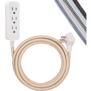 Cordinate 3 Outlet Power Strip Surge Protector Indoor Outdoor Extension Cord 16 Gauge 245 Joules 10 Ft 3 Prong Braided Extension Cords Flat Extension Cord Heavy Duty ETL-Listed Brown 37916